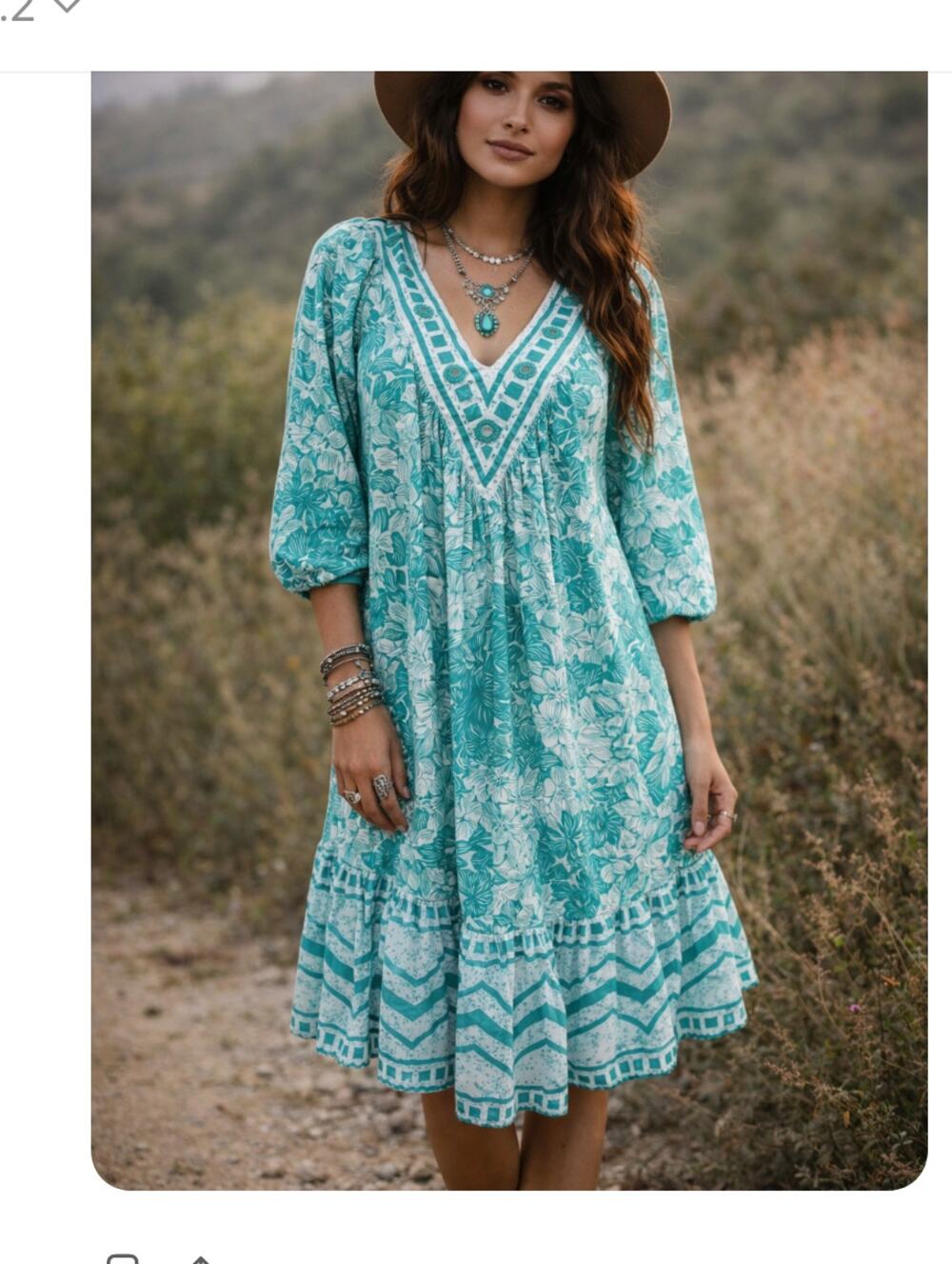 Vintage Cotton Gauze Bohemian Dress Size S/M Fit Turquoise/White Vacation